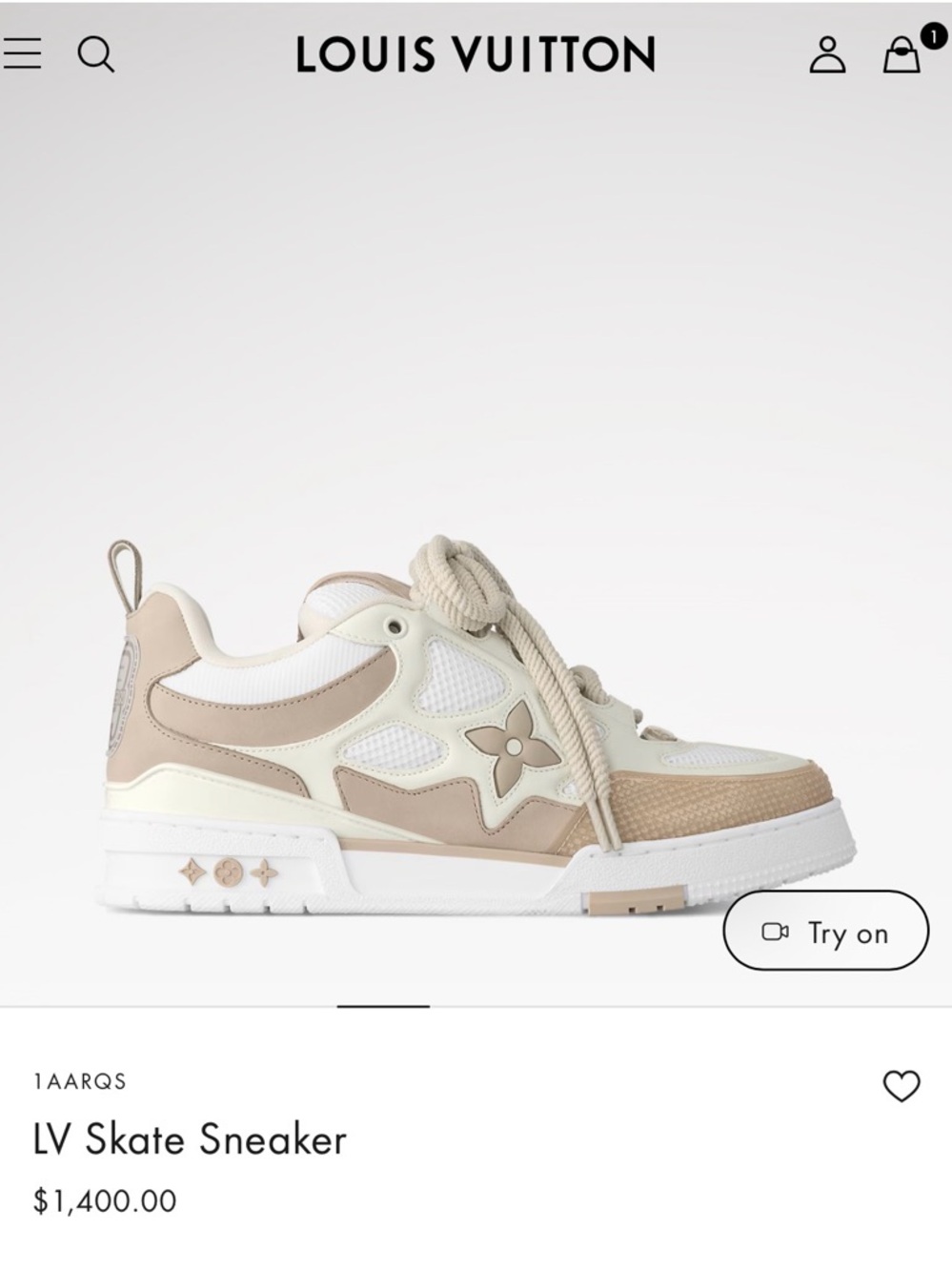 Louis Vuitton Skate Sneaker in Beige, Cream and White